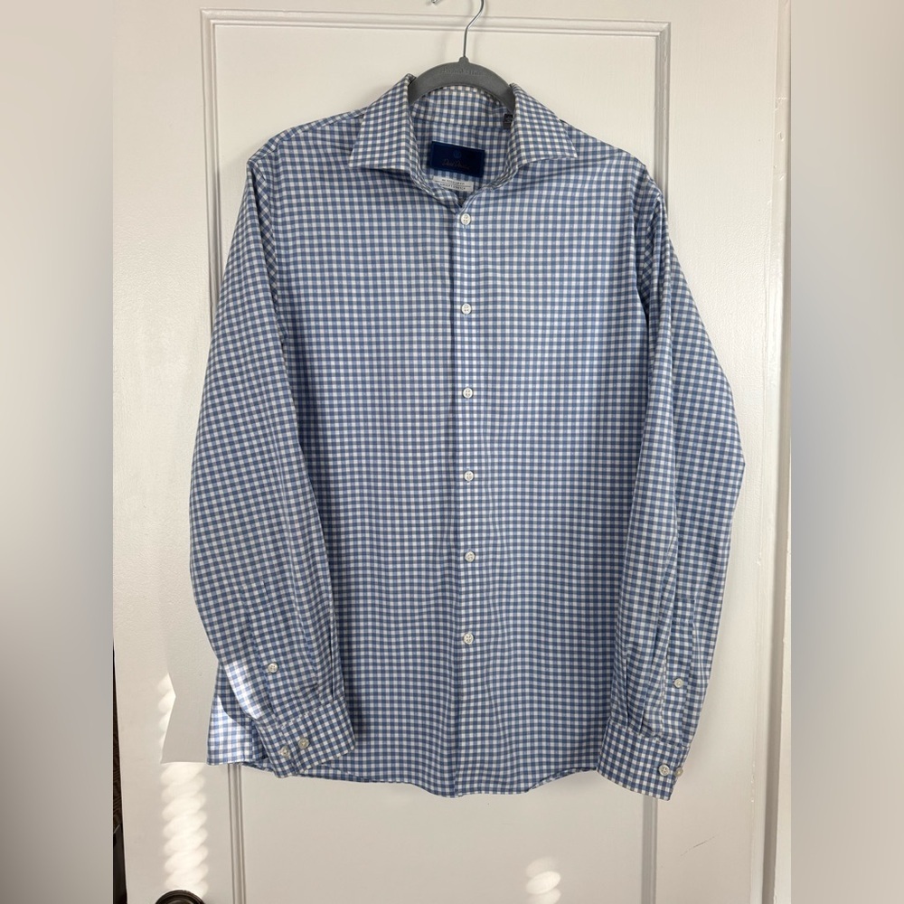 David Donahue Blue And White Dress Shirt